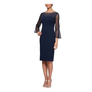 Women's Short Shift Dress with Embellished Illusio